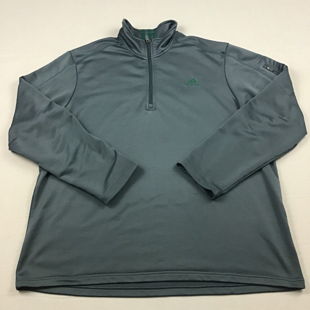Adidas Sweater Men 2XL Blue 1/4 Zip Golf Pullover Collar Golfer Sleeve Pocket *